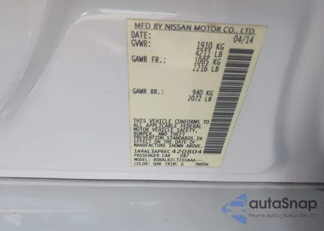 2014 Nissan Altima 2.5/2.5 S/2.5 Sl/2.5 Sv из США, поврежденный, VIN 1N4AL3AP6EC420804